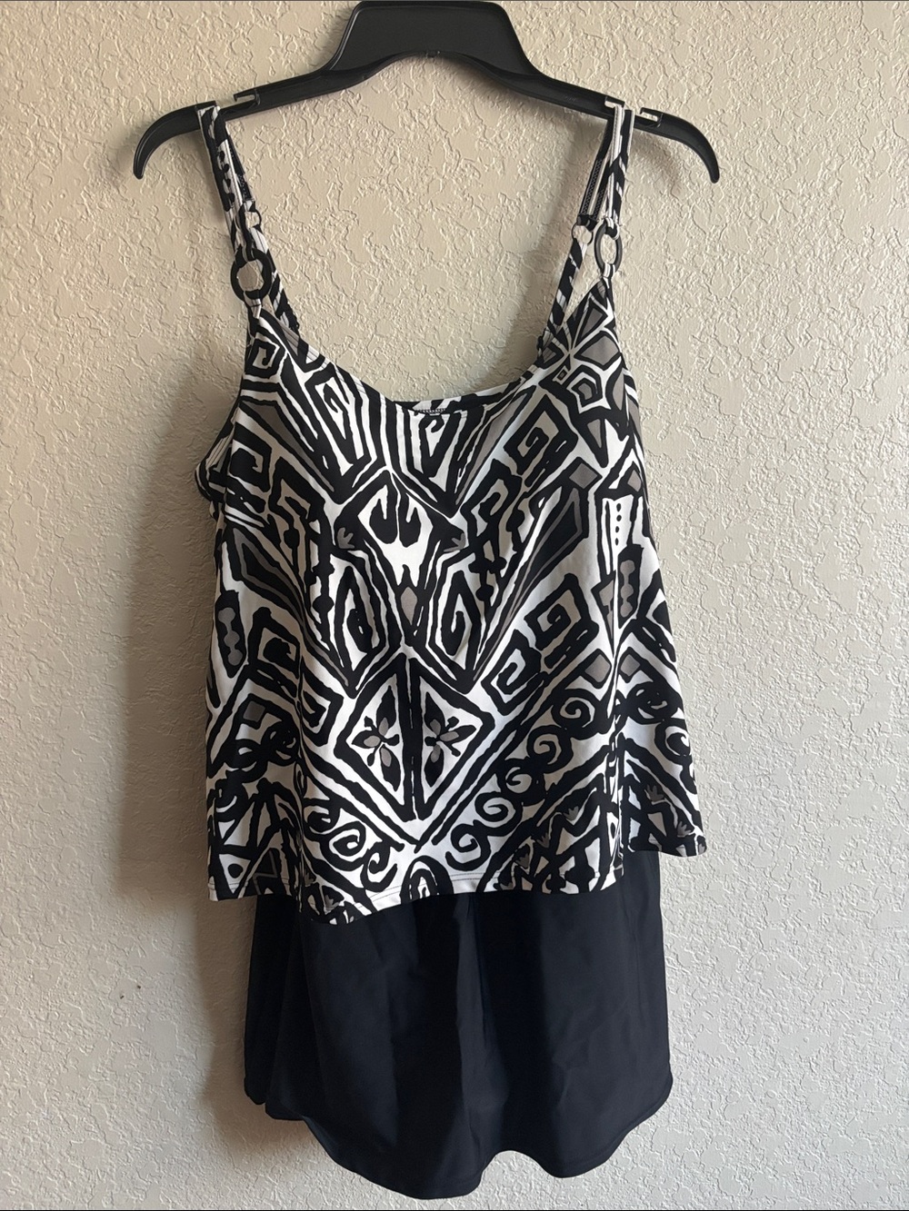 Avenue Black & White Printed Layered Swimsuit